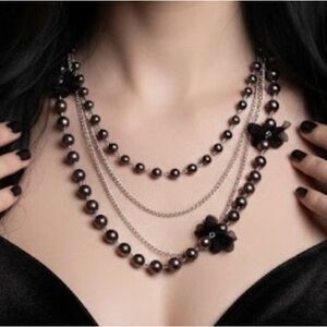 Layered Chain Vintage Black Pearl Necklace Costume Goth Vampire Gypsy Gatsby 🖤